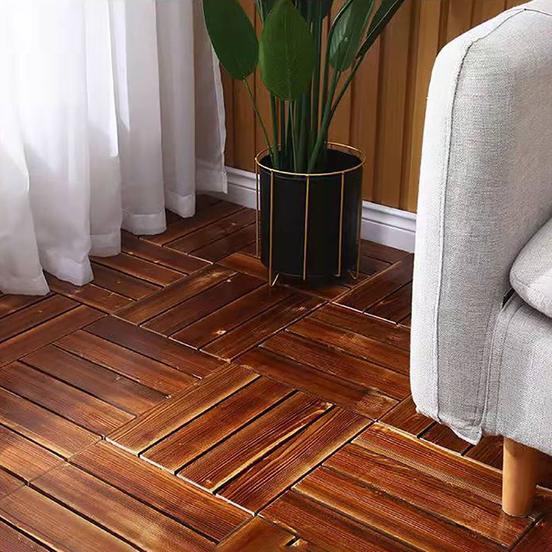 Lisslune | 4-Slat Wood Floor Tiles Interlocking Installation Floor Tiles