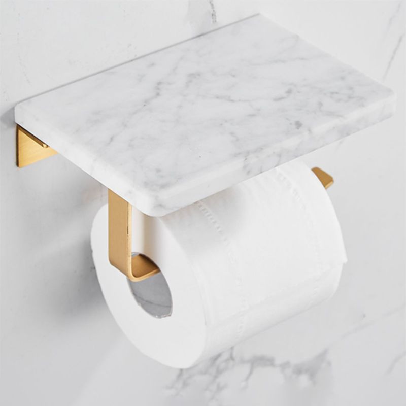 Lisslune | Brushed Brass Bathroom Accessory Set Metal & Marble Bathroom Hardware Set with Bath Shelf