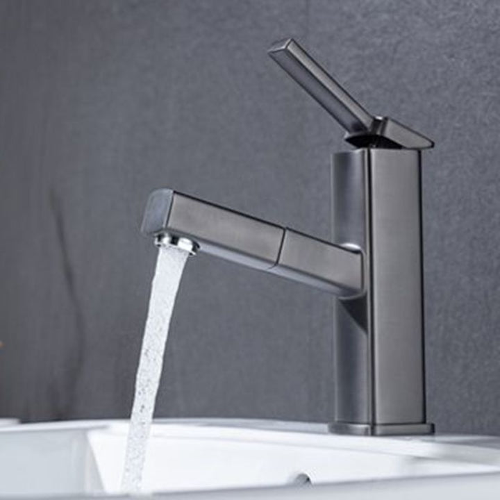 Lisslune | Contemporary Vessel Sink Faucet Copper Single Handle Low Arc Pull Down Vessel Faucet