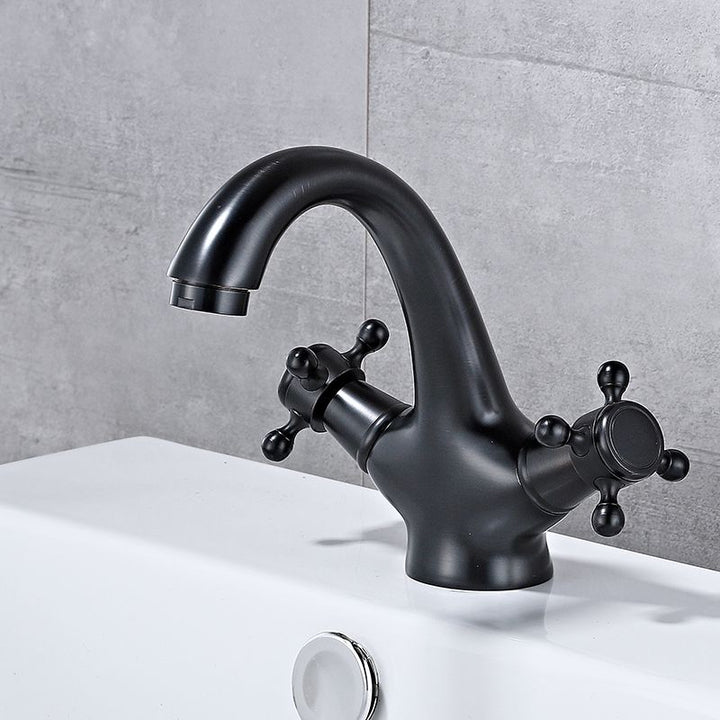Lisslune | Bathroom Vessel Faucet Double Cross Handle Low Arc Industrial Sink Faucet