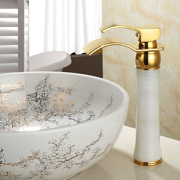 Lisslune | Wall-mounted Copper Roman Bath Faucet Low Arc Roman Bath Faucet Set with Jade