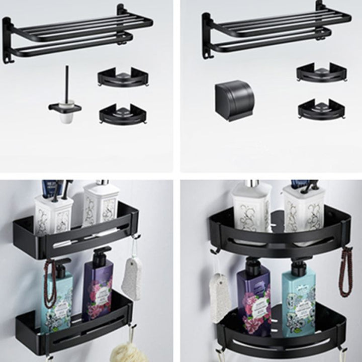 Lisslune | Contemporary 8-piece Bathroom Accessory Set Matte Black Bathroom Shelf/Paper Holder/Towel Hook