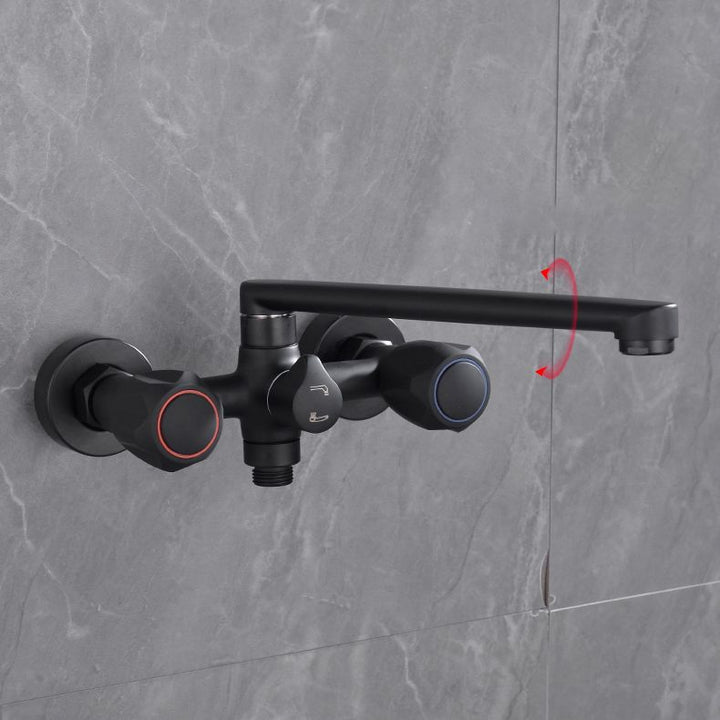 Lisslune | Modern Bathtub Faucet Trim Black Wall Mounted Swivel Spout with Hand Shower