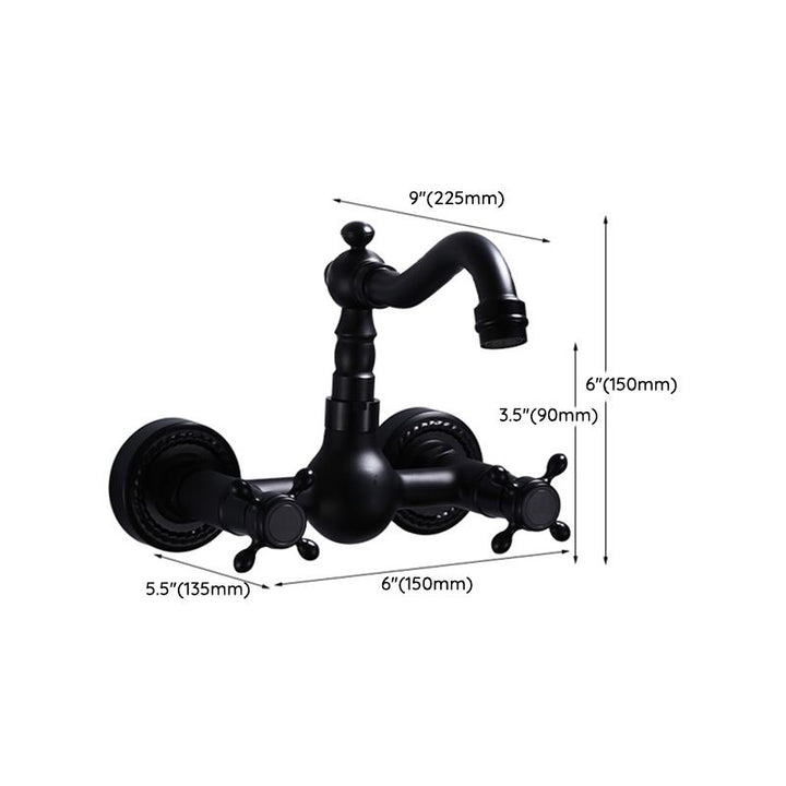 Lisslune | Black Wall-Mounted Bathroom Faucet American Classic Widespread Sink Faucet