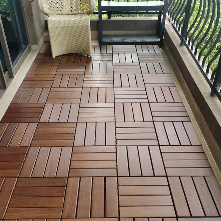 Lisslune | 4-Slat Wood Deck/Patio Floor Tiles Interlocking Installation Floor Tiles