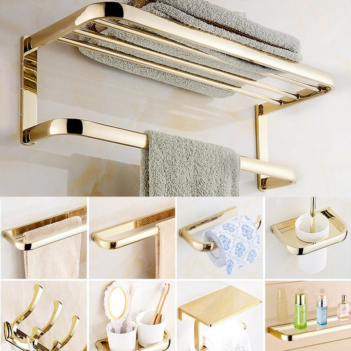 Lisslune | Chrome/Gold Bathroom Accessories Set Modern Metal Bathroom Hardware Set
