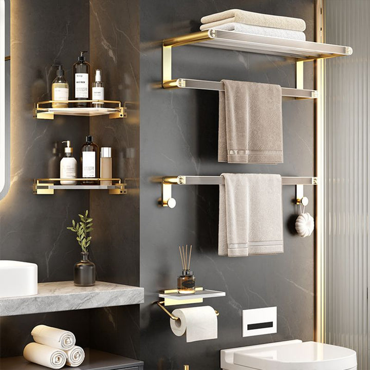 Lisslune | Bathroom Accessories Set in Gold Metal and Acrylic Bathroom Accessories Set