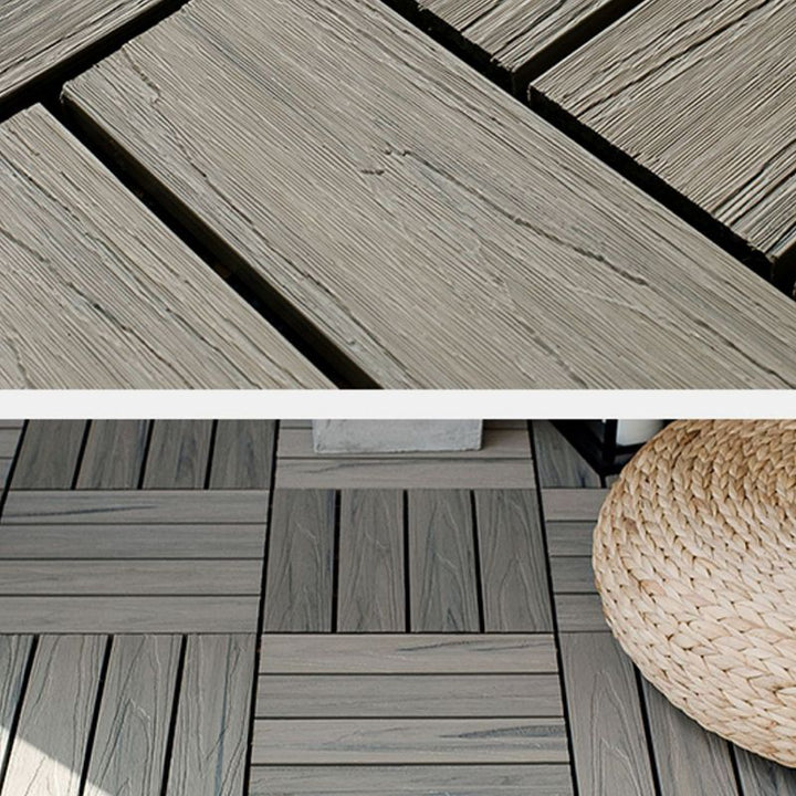 Lisslune | Square Patio Tiles Interlocking Striped Pattern Deck Board