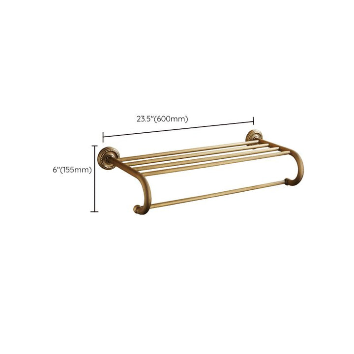 Lisslune | Worn Brass Traditional Bathroom Set with Bath Shelf/Paper Holder & Towel Bar