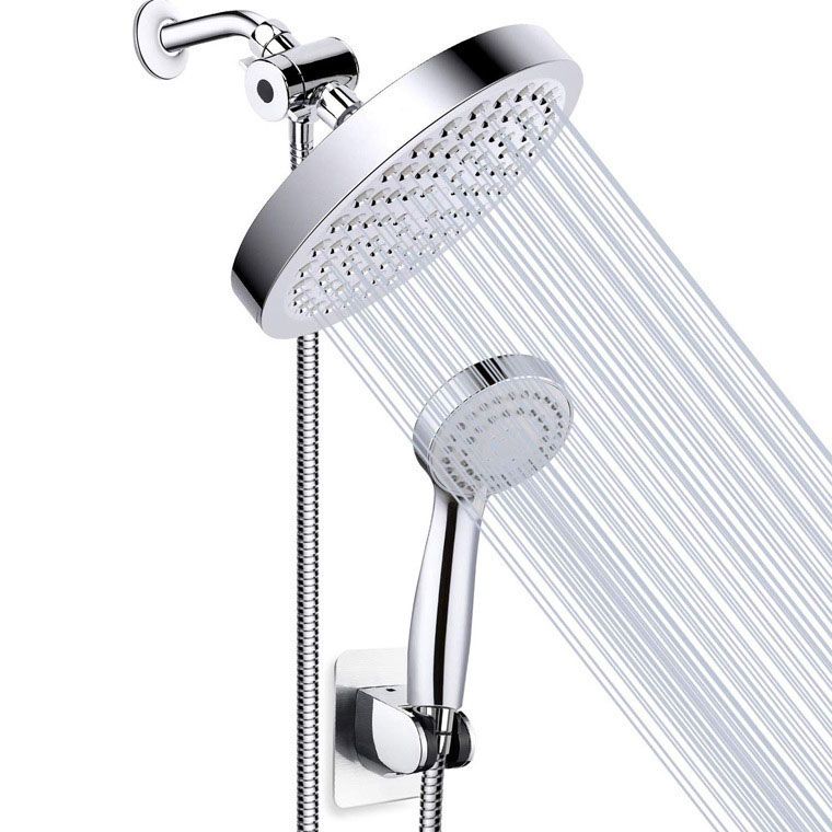 Lisslune | 4-Setting Silver Shower Set Hidden Wall Mount Holder Tee with Socket