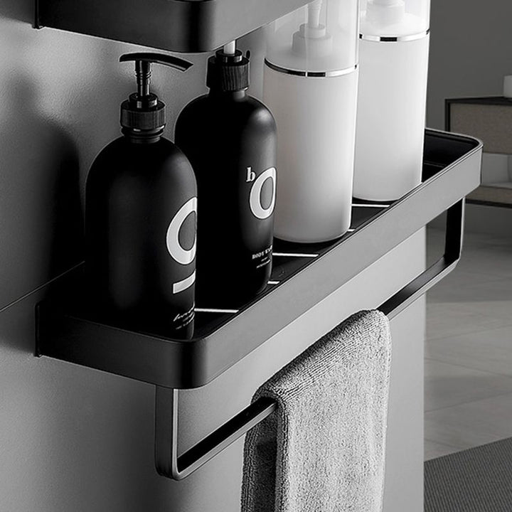 Lisslune | Matt Black Bathroom Set Modern 1/2 - Piece Stainless Steel Bathroom Shelf