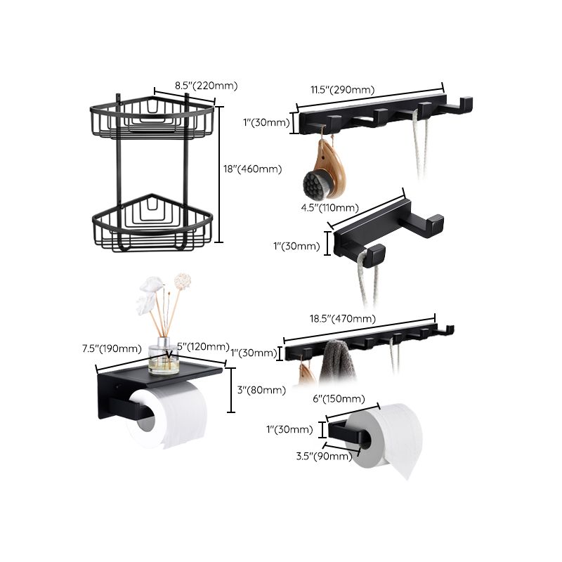 Lisslune | Matt Black 5-piece modern bathroom accessory as a single item or as a set with towel bar