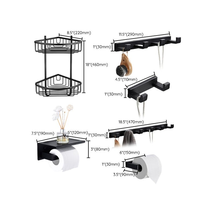 Lisslune | Matt Black 5-piece modern bathroom accessory as a single item or as a set with towel bar