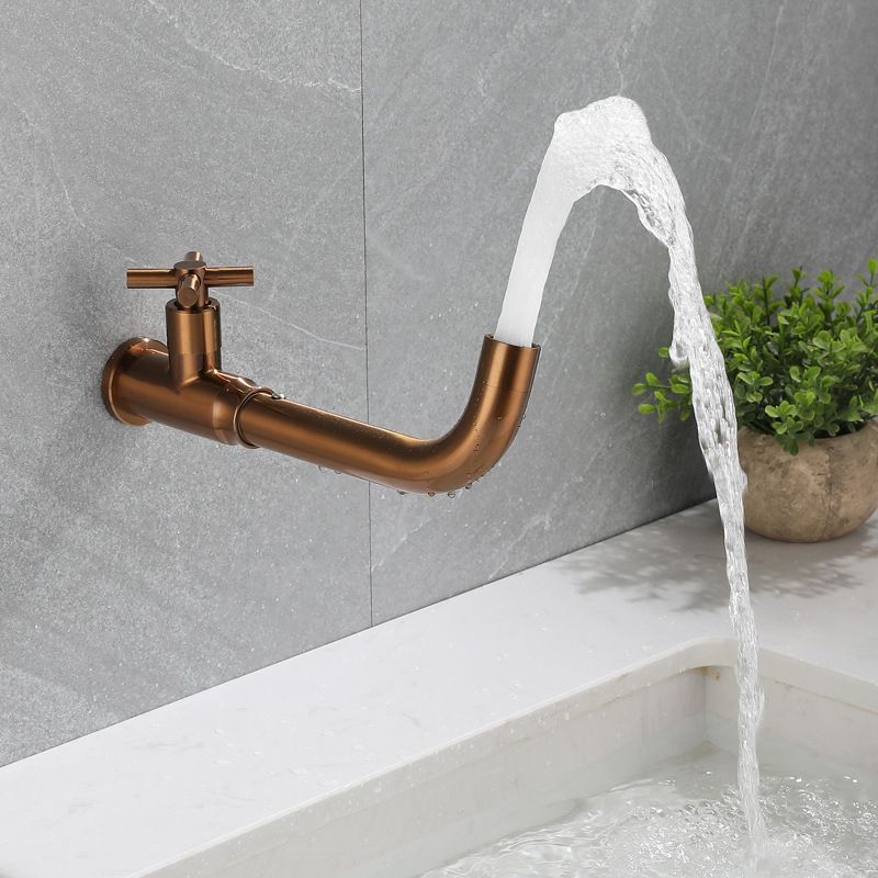 Lisslune | Contemporary Vessel Water Faucet Stainless Steel Cross Handles Wall Mounted Bathroom Faucet