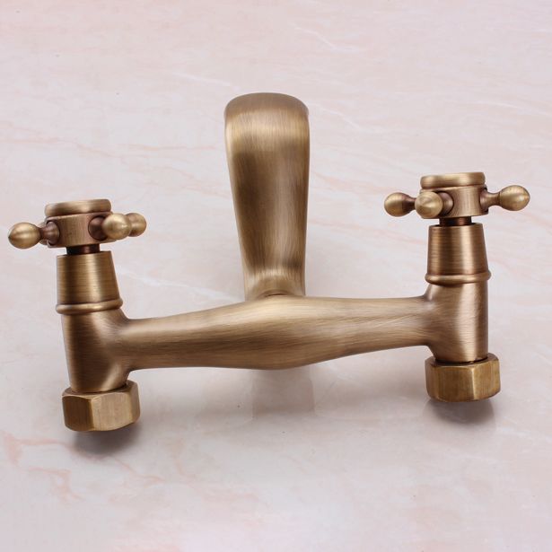 Lisslune | Traditional Wall-Mounted Metal Bathtub Filler Double Handles Waterfall Bathtub Faucet Trim