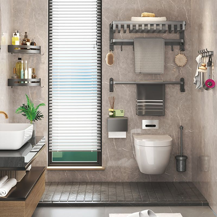 Lisslune | Modern Bathroom Accessories Set Gray Bathroom Shelf Paper Holder Bathroom Accessories Kit