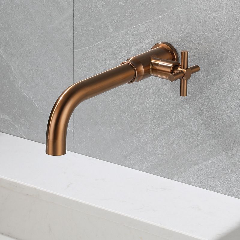 Lisslune | Contemporary Vessel Water Faucet Stainless Steel Cross Handles Wall Mounted Bathroom Faucet