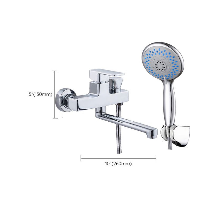 Lisslune | Chrome polished bathroom faucet wall-mounted with swivel spout and hand shower