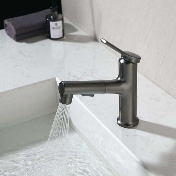 Lisslune | Modern Sink Faucet Copper Single Handle Low Arc Pull Down Sink Faucet