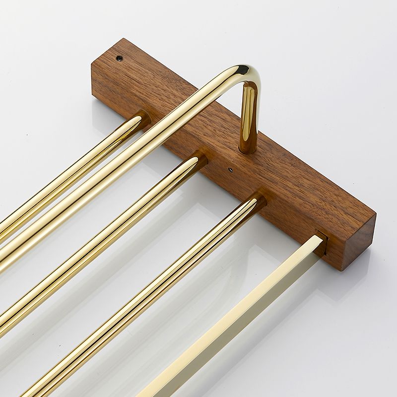 Lisslune | Polished Brass Bathroom Hardware Set Metal & Wood Bathroom Set with Bath Shelf/Towel Bar
