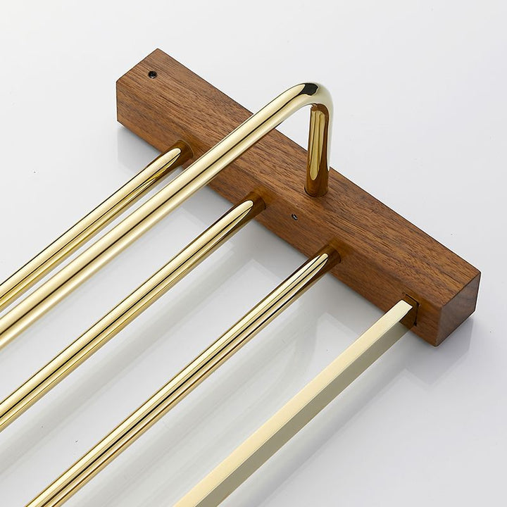Lisslune | Polished Brass Bathroom Hardware Set Metal & Wood Bathroom Set with Bath Shelf/Towel Bar