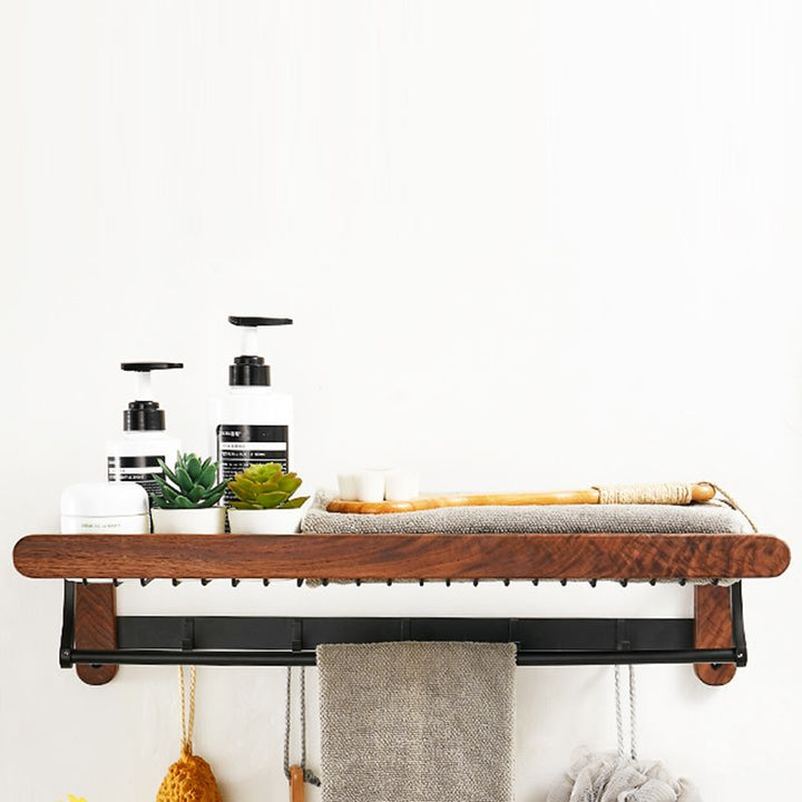 Lisslune | Solid Wood Bathroom Accessories Set Folding Metal Bathroom Accessories
