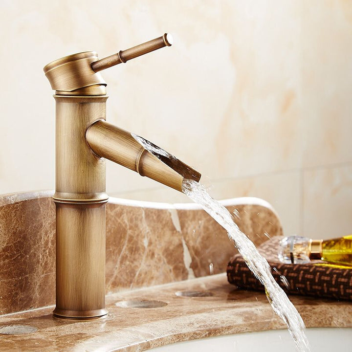 Lisslune | Country House Vessel Faucet Brass Lever Handles Waterfall Spout Basin Faucet