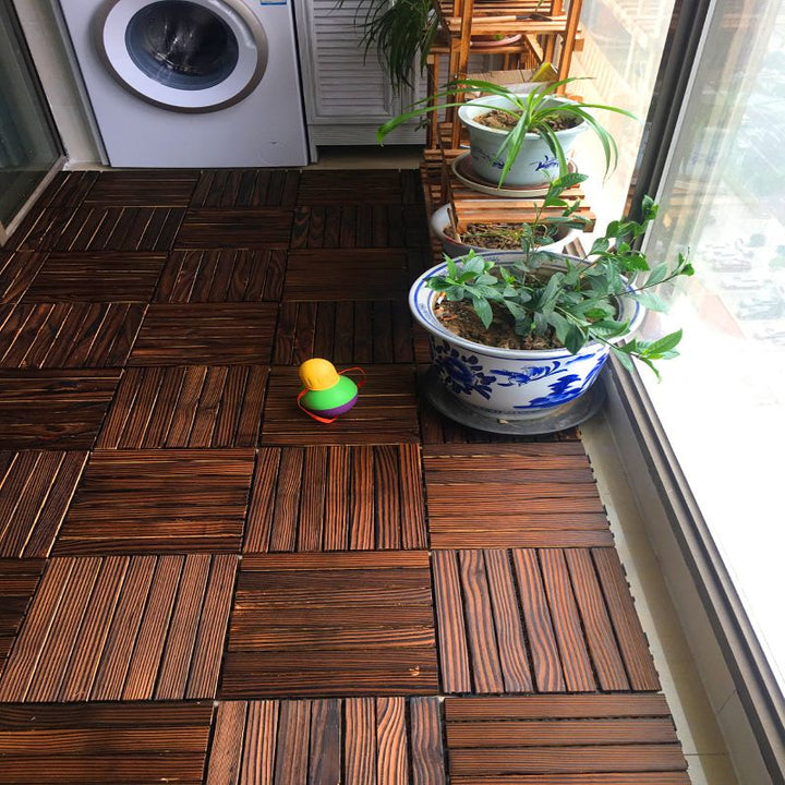 Lisslune | Farmhouse Square Tile Floor Brown Pine Wood for Patio Garden