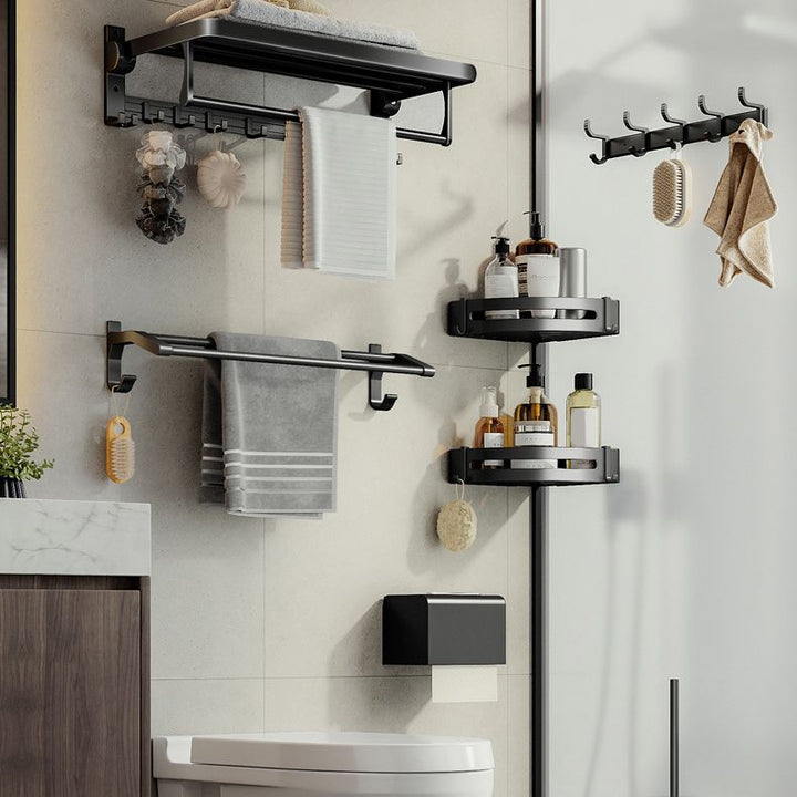 Lisslune | Contemporary Bathroom Accessory Set Matte Black Bathroom Set with Bathrobe Hooks/Towel Bar