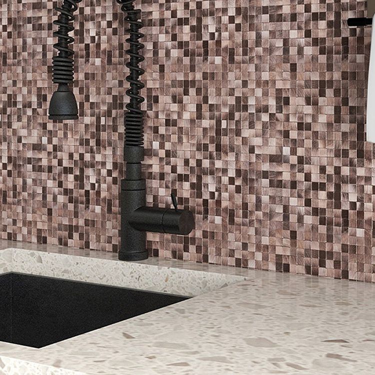 Lisslune | Mosaic Tiles Wallpaper Square Shape Peel and Stick Mosaic Tiles with Metal Look