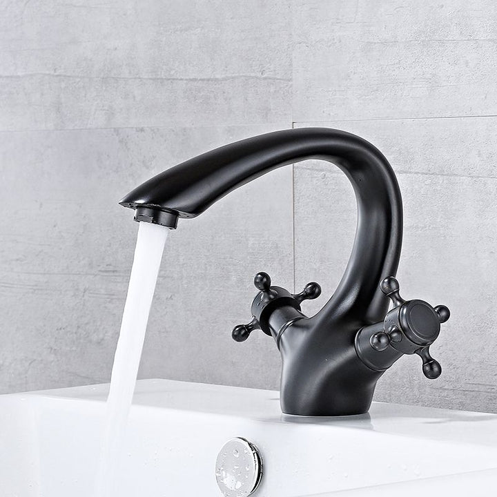 Lisslune | Bathroom Vessel Faucet Double Cross Handle Low Arc Industrial Sink Faucet
