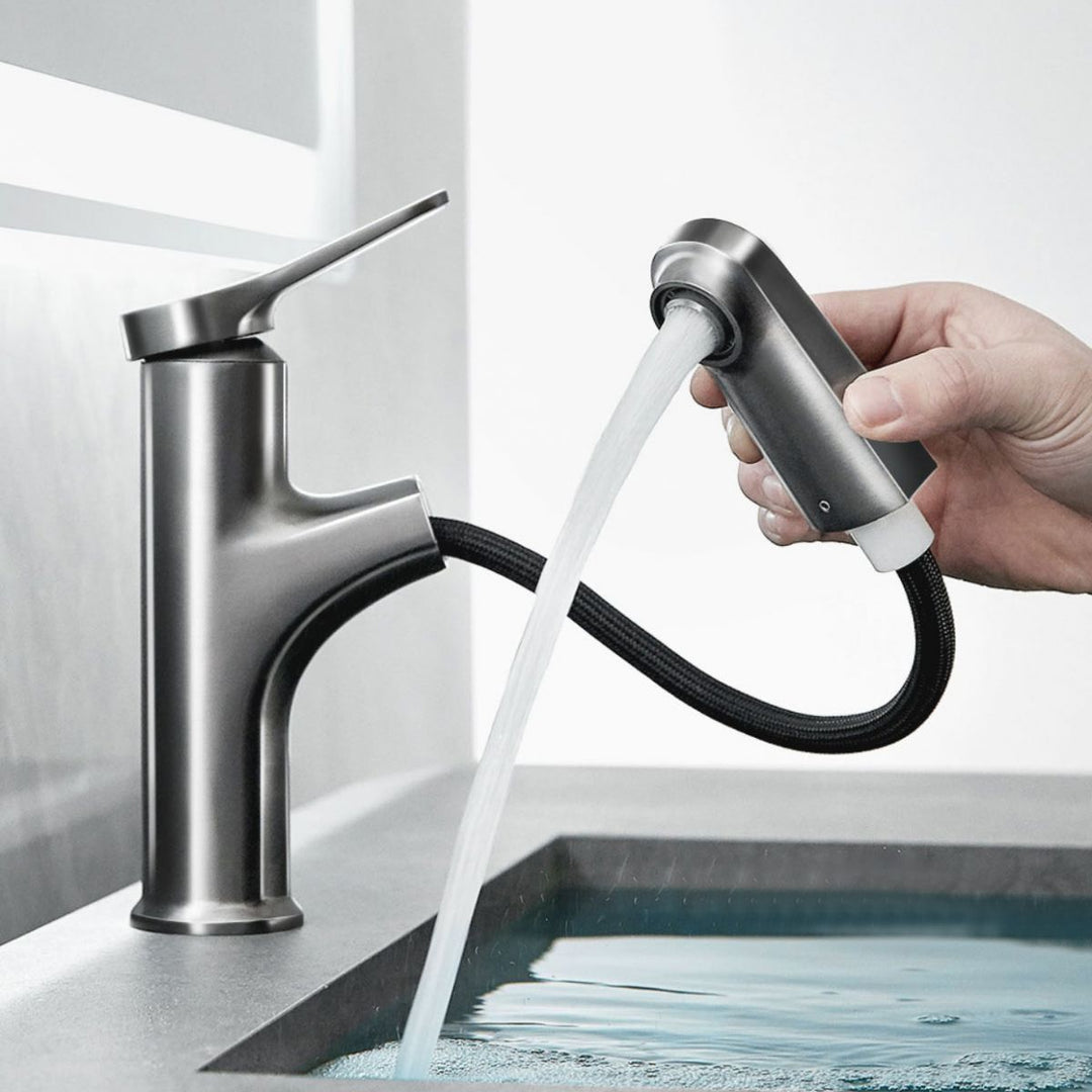 Lisslune | Contemporary Bath Water Faucet Brass Lever Handle Pull-Out Sink Faucet