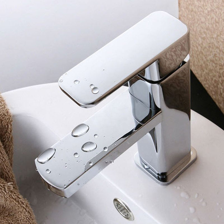 Lisslune | Cubic Chrome Bathroom Faucet Low Arc Single Lever Basin Faucet