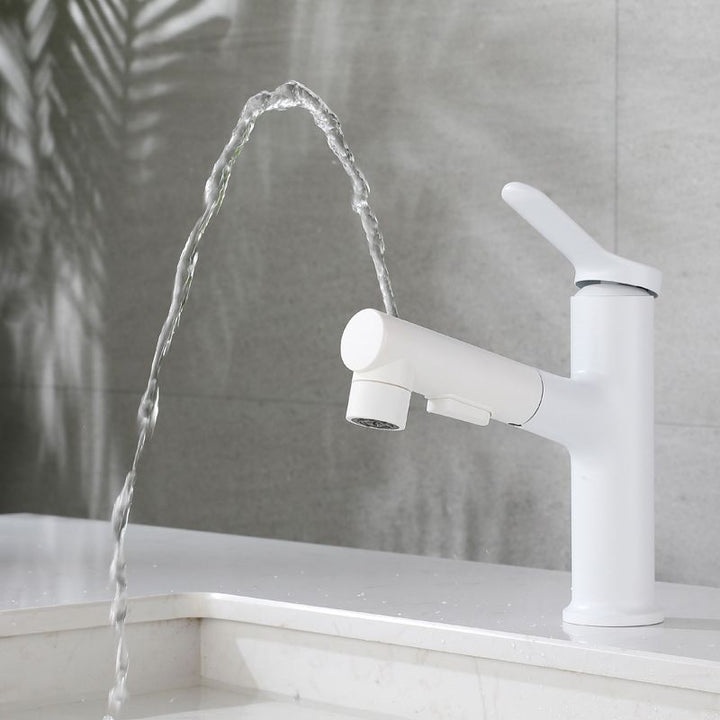 Lisslune | Modern Extendable Sink Faucet Bathroom Faucet Brass 1 Handle Sink Faucet with Water Hose