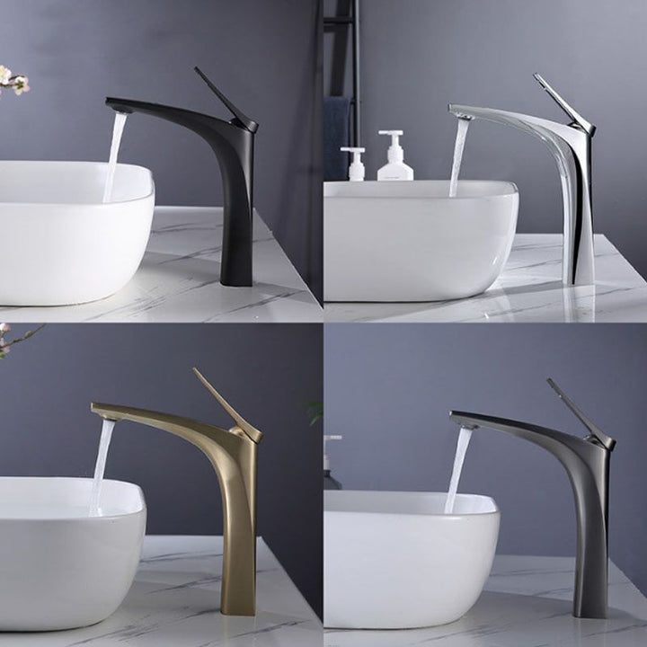 Lisslune | Modern Vessel Faucet Brass Lever Handles Low Arc with Water Hose Bathroom Vessel Faucet