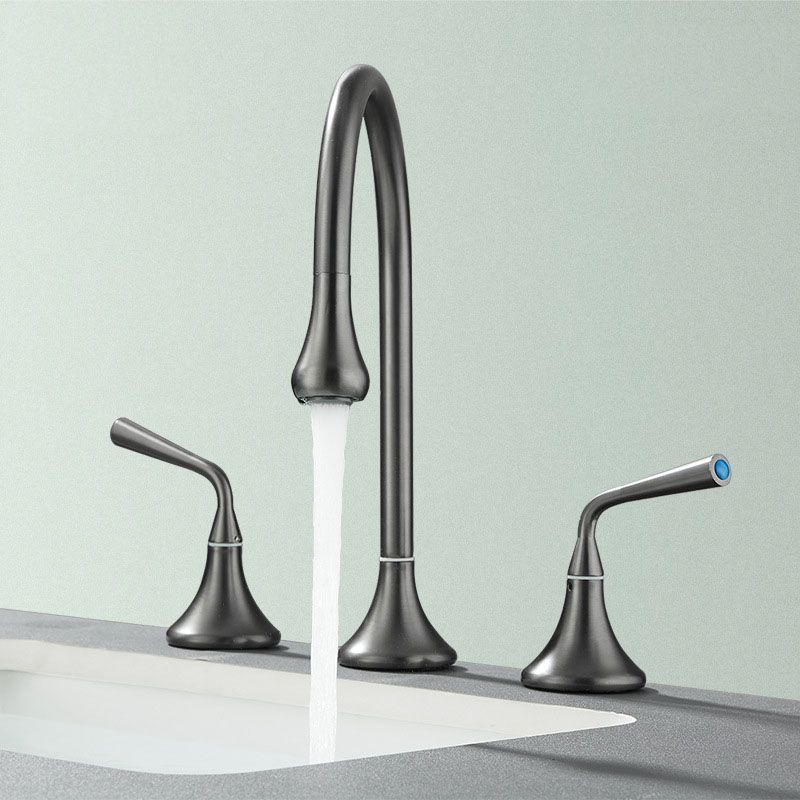 Lisslune | Double Handle Tub Filler Deck Mounted High Arc Brass Modern Roman Tub Filler