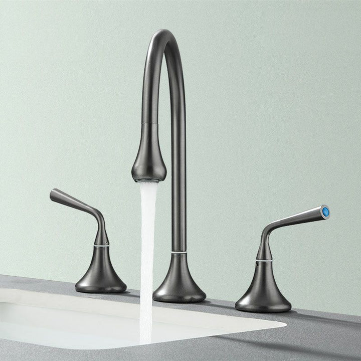 Lisslune | Double Handle Tub Filler Deck Mounted High Arc Brass Modern Roman Tub Filler