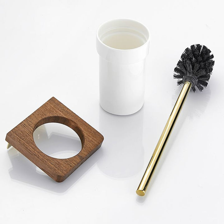 Lisslune | Polished Brass Bathroom Hardware Set Metal & Wood Bathroom Set with Bath Shelf/Towel Bar