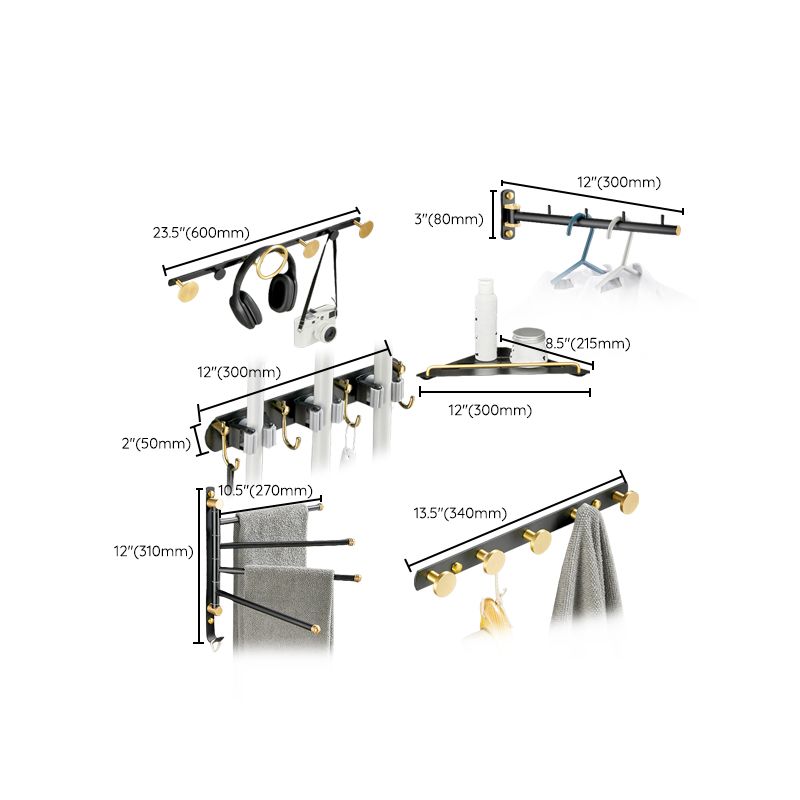 Lisslune | 5-piece modern bathroom accessory set made of black brass bathroom hardware