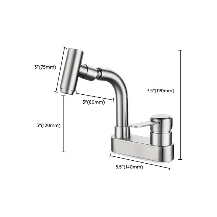 Lisslune | Center connection bathroom faucet stainless steel lever handle 2 holes swivel sink faucet