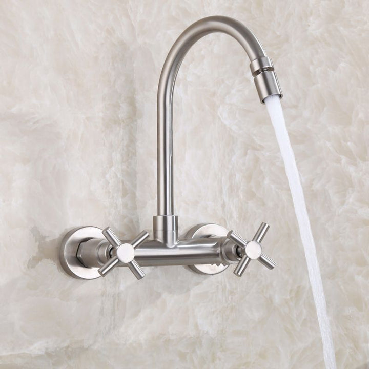 Lisslune | Round 2-Handle Bathroom Faucet Single Hole Wall Mounted Bathroom Faucet