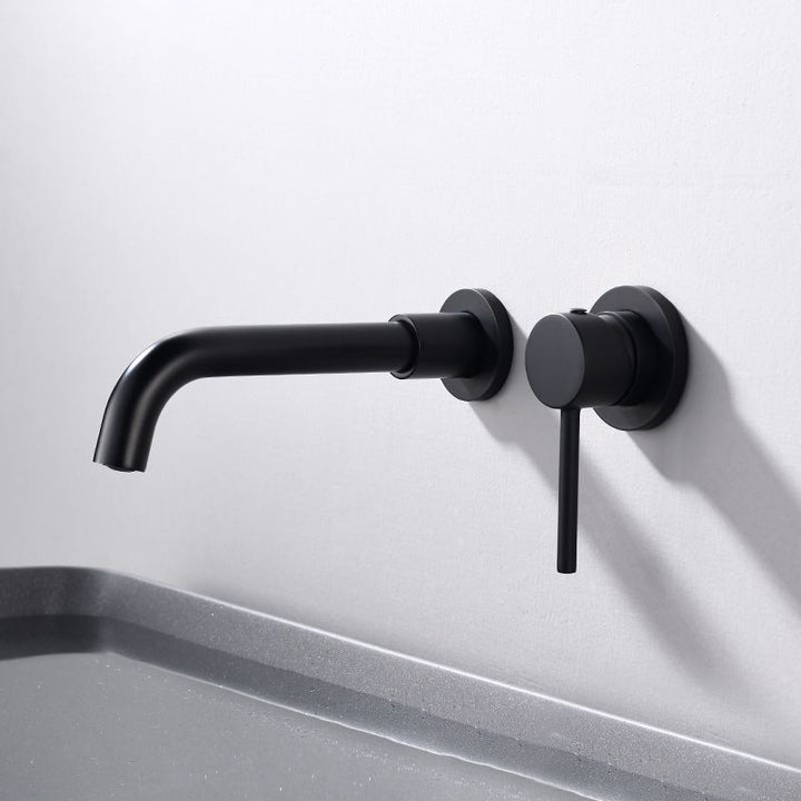 Lisslune | Round Single Lever Bathroom Faucet 2-Hole Wall Mounted Bathroom Faucet with Swivel Spout