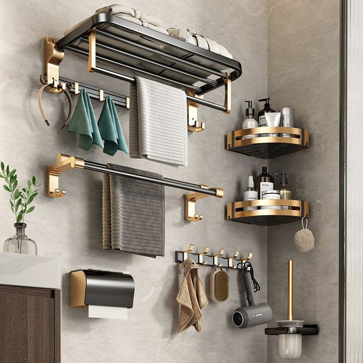 Lisslune | Modernism Bathroom Accessories Hardware Set Black & Gold Bathroom Shelf/Towel Bar