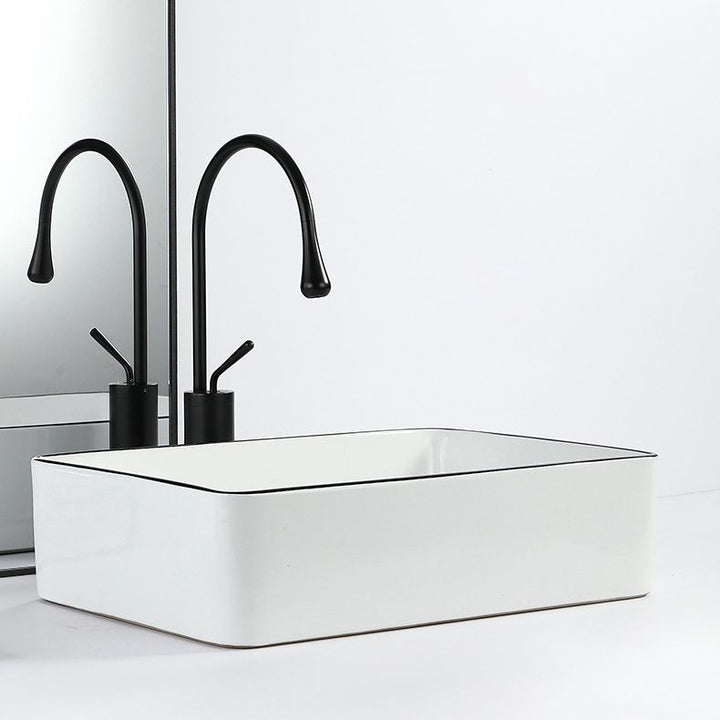 Lisslune | Contemporary sink with pop-up drain porcelain rectangular basin