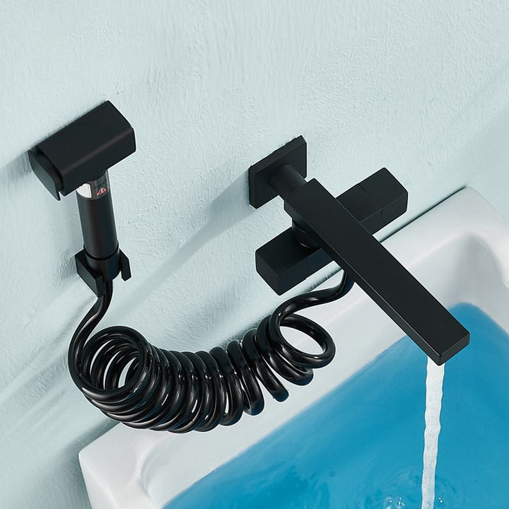 Lisslune | Modern Bathtub Filler Wall Mount Hand Shower Swiveling Copper Bathtub Filler with Single Lever Handle