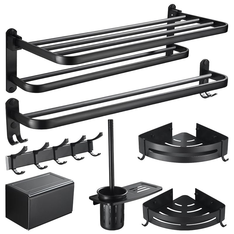 Lisslune | Modern Classic Bathroom Hardware Set Matte Black Bathrobe/Towel Rack & Bathroom Shelf