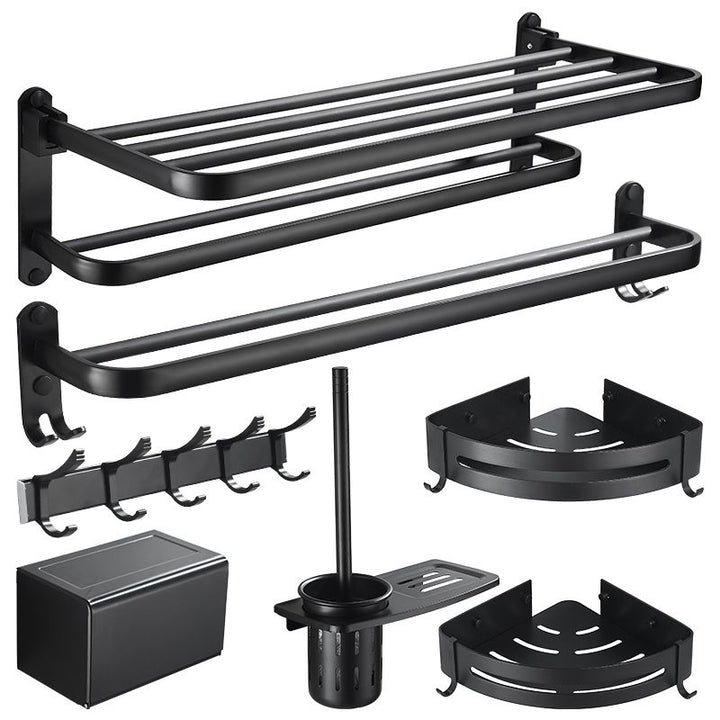 Lisslune | Modern Classic Bathroom Hardware Set Matte Black Bathrobe/Towel Rack & Bathroom Shelf