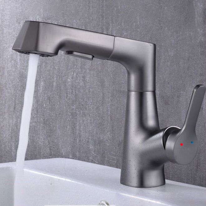 Lisslune | Modern Vessel Sink Faucet Copper Single Handle Pull Down Low Arc Vessel Faucet