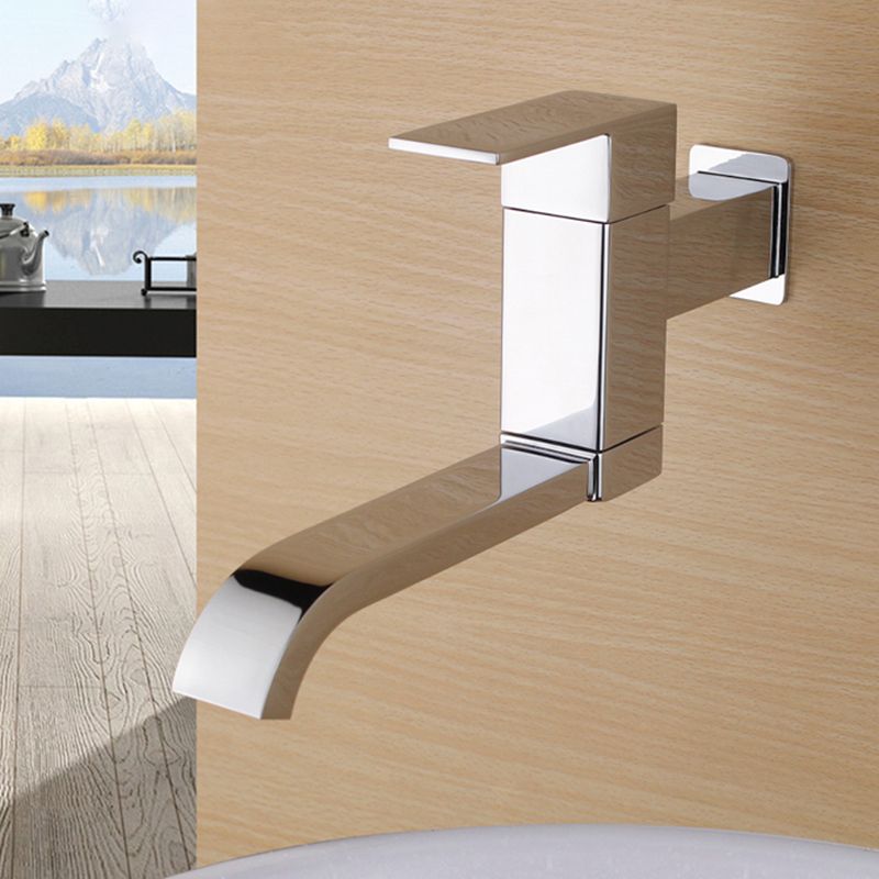 Lisslune | Contemporary Wall Mounted Bathroom Faucet Lever Handles Low Arc Swivel Brass Tap