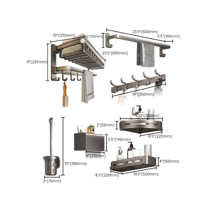 Lisslune | Modern Bathroom Accessory Set Gray Bathroom Shelf Paper Holder Bathroom Accessory Kit